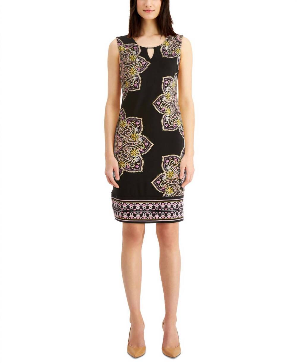 NEW JM COLLECTION women's printed sheath dress - petite in black combo
